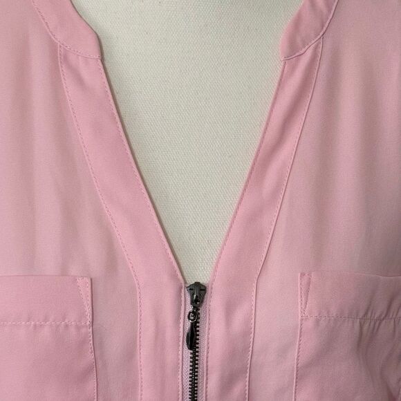 Torrid Pink Dolman Sleeve 1/4 Zip Georgette Blouse Sz 1X - Picture 7 of 14